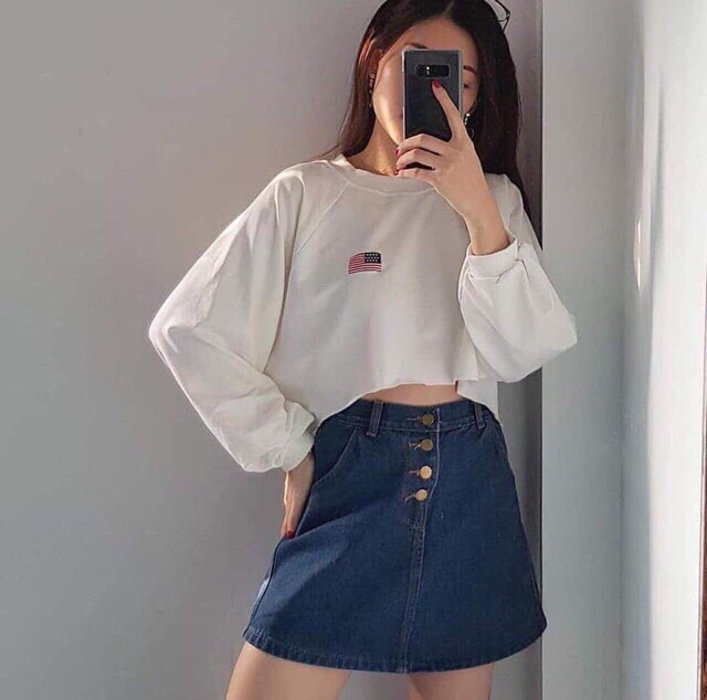 Hot Áo croptop logo thÊu cỜ mỸ ❎❎❎ hàng chọn