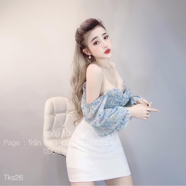 Set áo hoa rút-chân váy