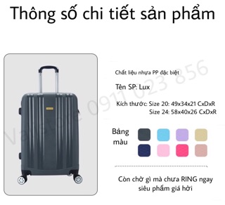( Tặng Gối Chữ U ) Vali Lux Nhựa PP HOT Size 24