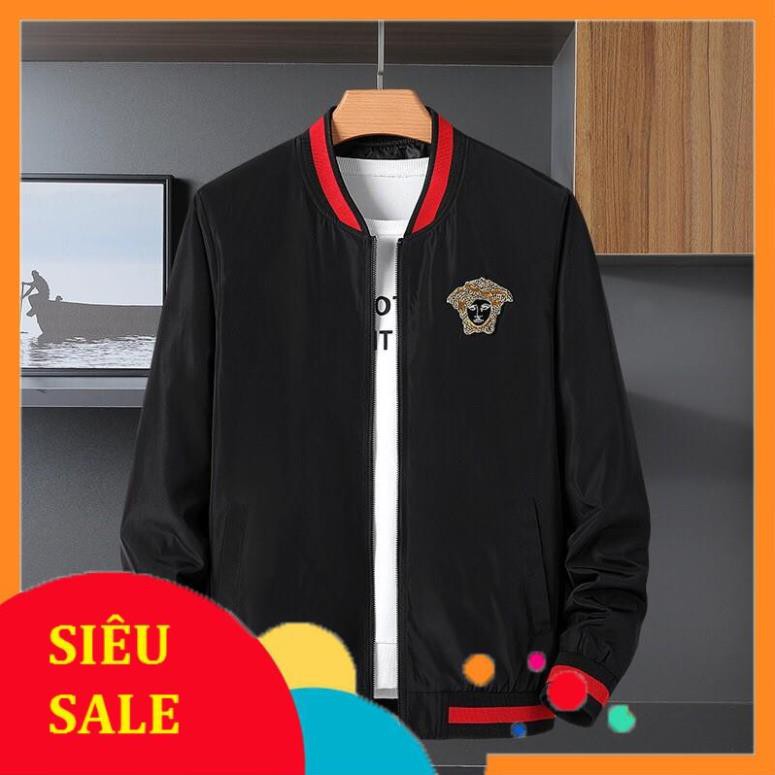 RẺ NHẤT SHOPEE áo khoác nam viền sọc đỏ đen logo thêu versace quảng châu dù poly