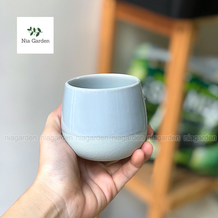 Chậu sứ kim cương mini 7x7cm trồng xương rồng lá may mắn Nia Garden N1