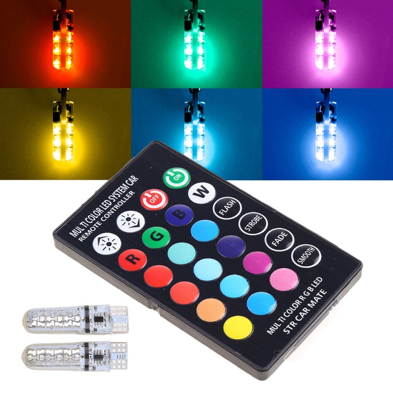 Set 2 Đèn Led T10 Rgb Kèm Remote Điều Khiển Cho Xe Hơi