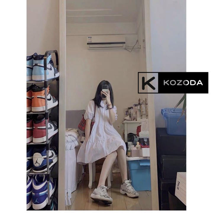 Đầm Babydoll Váy Trắng sơ mi ulzzang kèm nơ đi biển dài xếp ly suông đẹp nữ dài qua gối thiết kế đuôi cá Kozoda D8