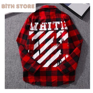 Áo sơ mi Flannel caro dài tay nam nữ in WHITE cá tính, chất flannel thô mặc mát