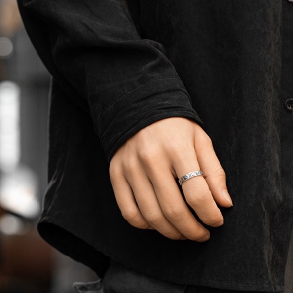 Nhẫn Nam Bạc Đẹp Cá Tính Unisex HipHop Basic Ngầu Trơn Nam Vân Mây Cloudy Ring Lucifer Store Nhẫn Titan Không Gỉ Vân Mây