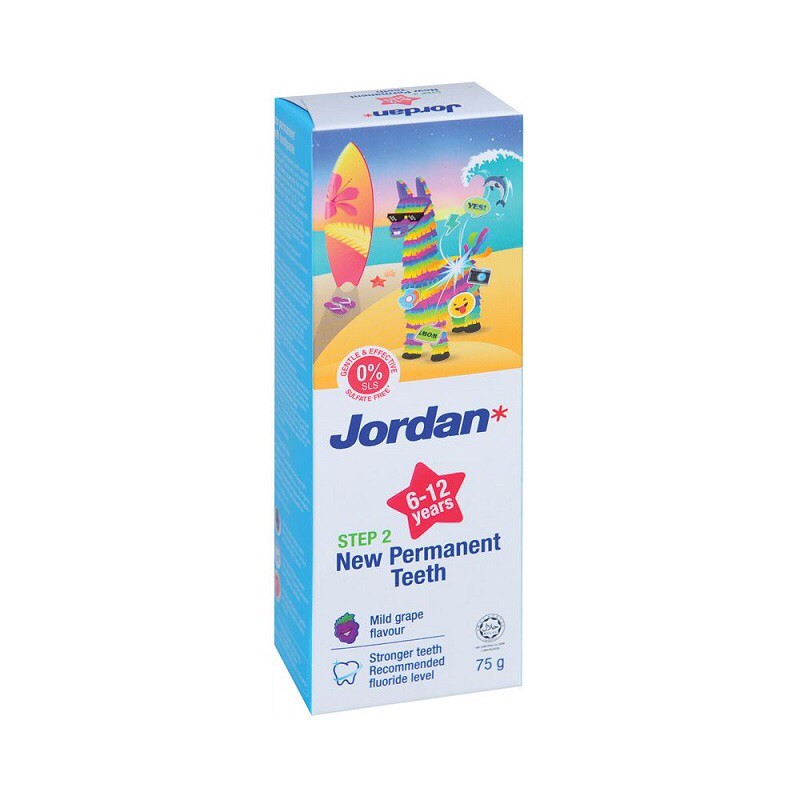 Kem Đánh Răng Jordan Trẻ Em Vị Dâu Tây &amp; Vị Nho 75g (0-5 Tuổi,6-12 Tuổi)