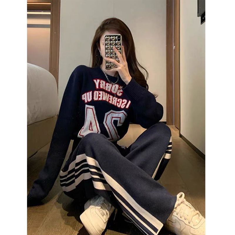 Bộ Đồ Thể Thao Áo Sweater + Quần Ống Rộng Phong Cách Thời Trang Phương Tây Thời Trang Xuân Thu 2022 Mới