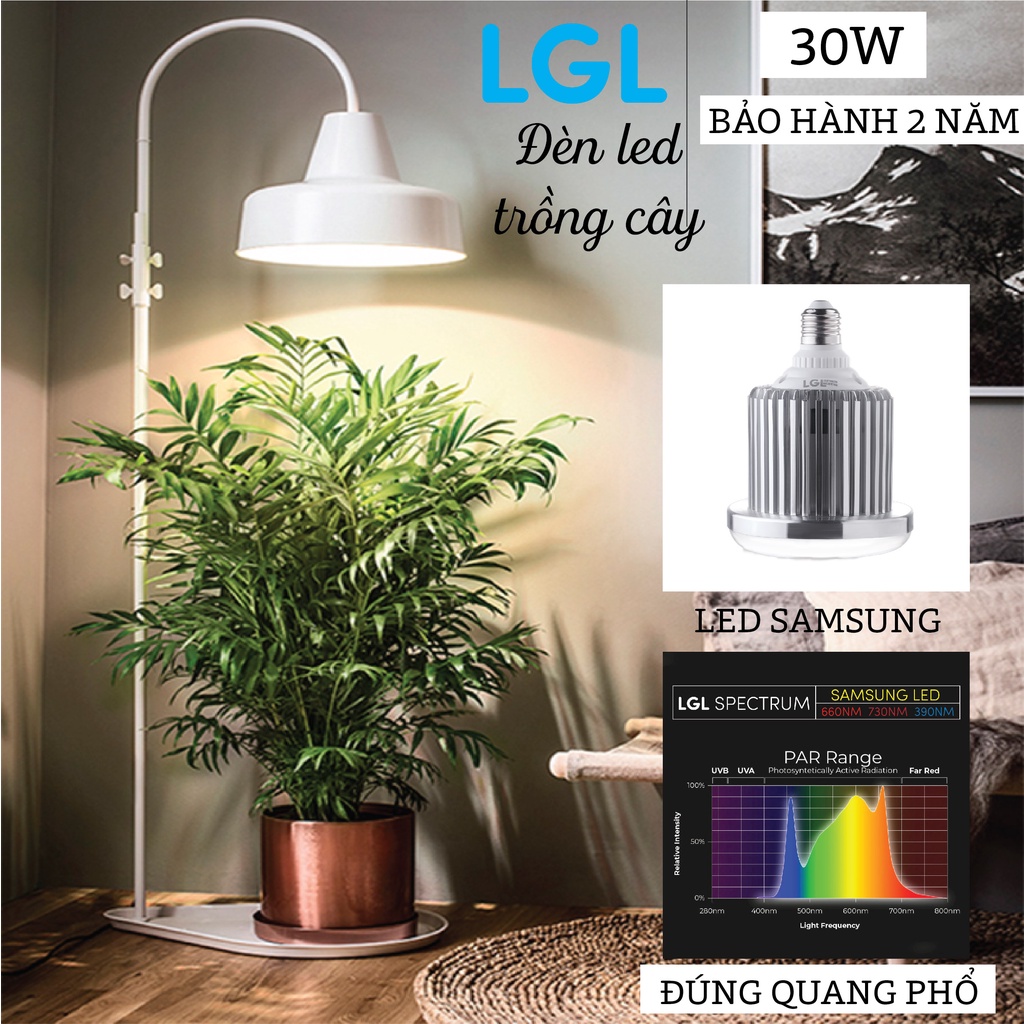 Đèn Trồng Cây Trong Nhà LGL 30W, Ánh Sáng Vàng Ấm Kích Thích Ra Ở Chồi Kiểng Lá & Ra Mầm Ở Cây Hoa, Sen Đá