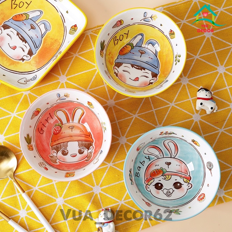 Bộ Bát Đĩa, Decor Gia Đình Bát Ăn Cơm, Tô Sứ Chén Dĩa Dễ Thương Đẹp Cao Cấp KTI01