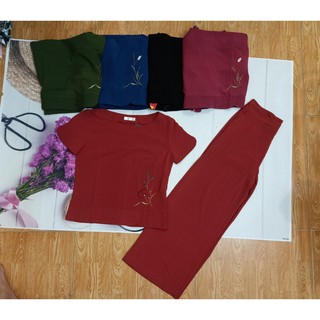 Set bộ thêu hoa quần ống rộng