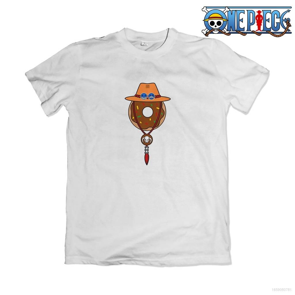 Ellen Áo Thun Unisex Tay Ngắn Dáng Rộng In Hình Anime ONE PIECE Portgas D Ace Donat Donut