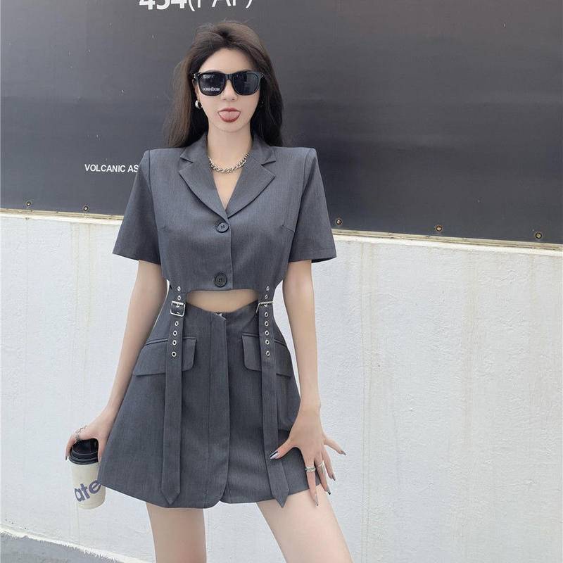 Váy Hai Mảnh Thắt Lưng Giả Cổ Điển Mùa Hè Đầm Thời Trang Thiết Kế Khoét Lỗ Cho Nữ