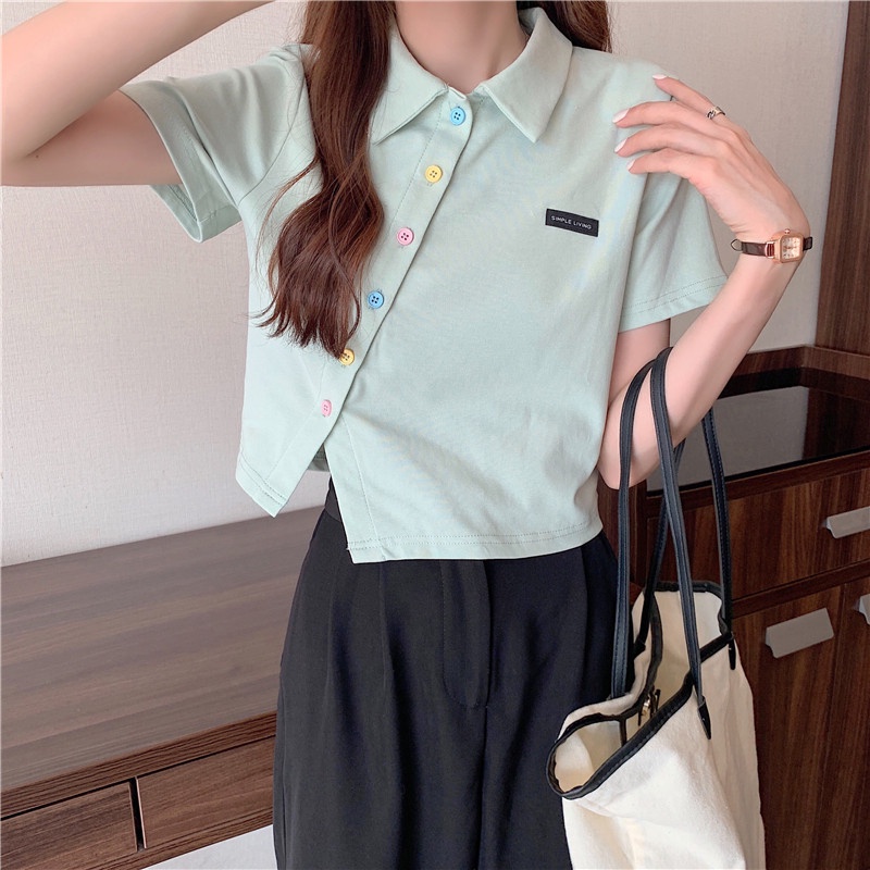 Áo POLO có cổ dáng croptop chất cotton siêu mát, kết hợp với quần công sở, chân váy, mặc cực đẹp