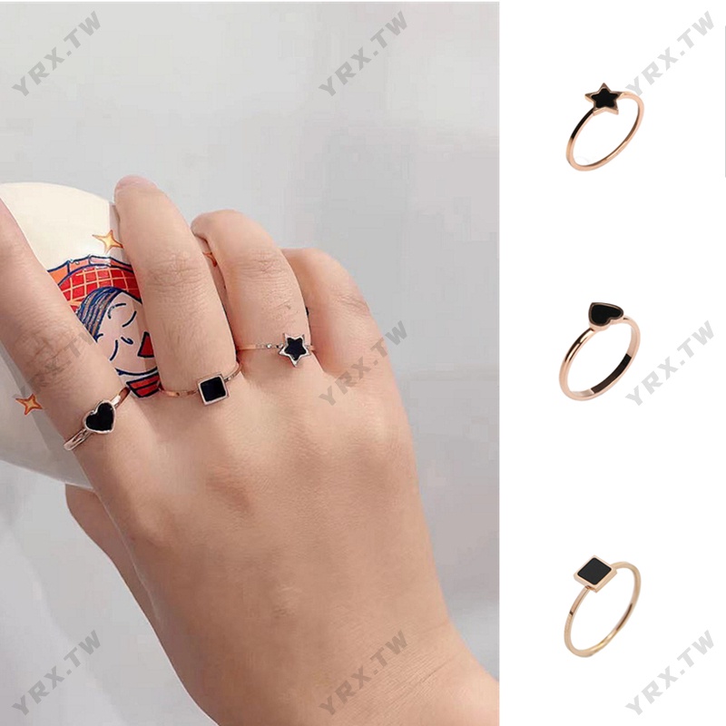 Nhẫn Titan Màu Vàng Hồng Hình Trái Tim Ngôi Sao Năm Cánh Thời Trang Cho Nữ