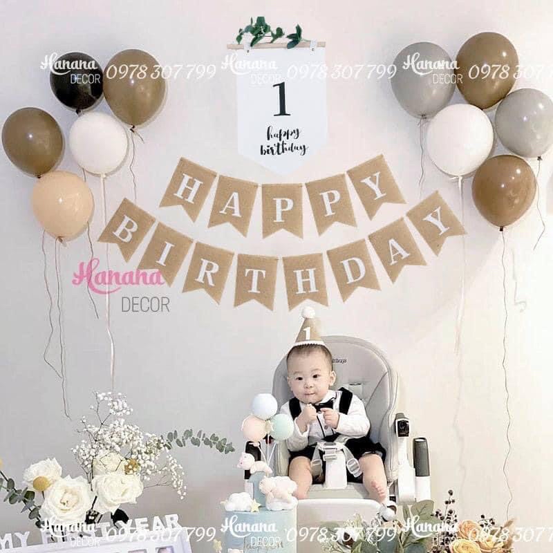 (Tặng kèm mũ chóp bông) set trang trí sinh nhật tông nâu tây phong cách Hàn Quốc