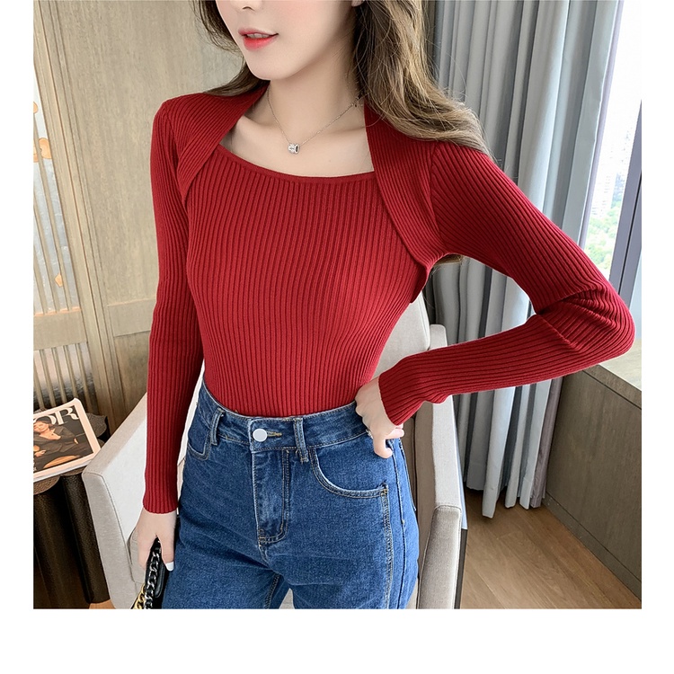 SUXI Áo Len Dệt Kim Tay Dài Cổ Vuông Thời Trang Hàn Quốc Phong Cách Mới Dáng Ôm Sang Trọng Dành Cho Bạn Nữ