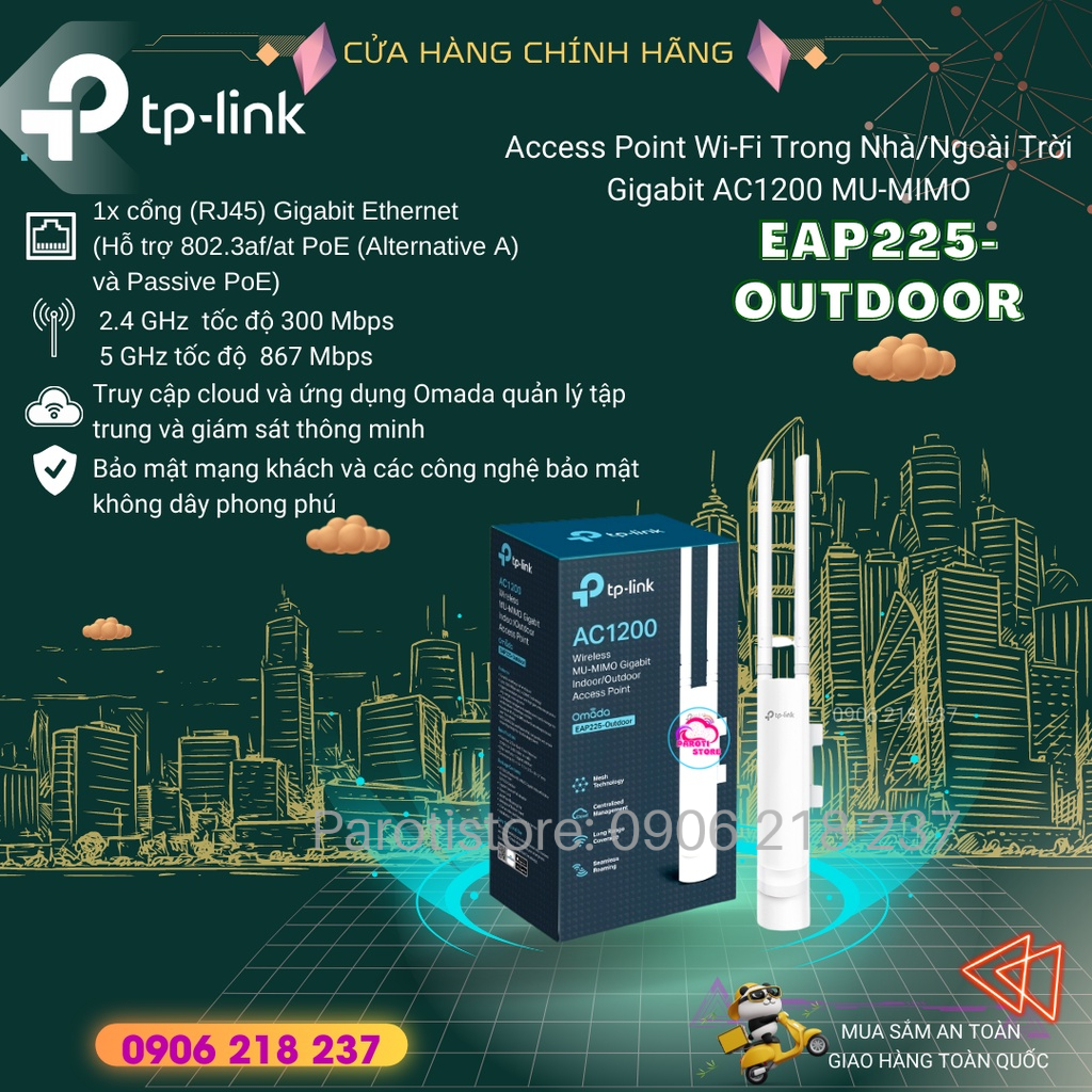 Bộ phát wifi Trong Nhà / Ngoài Trời Gigabit tốc độ AC1200 MU-MIMO EAP225-Outdoor chống nước