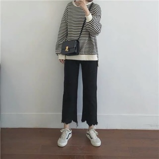S-4XL Quần jeans suông gấu rách cá tính