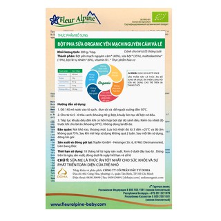 BỘT ĂN DẶM PHA SỮA ORGANIC YẾN MẠCH, LÊ