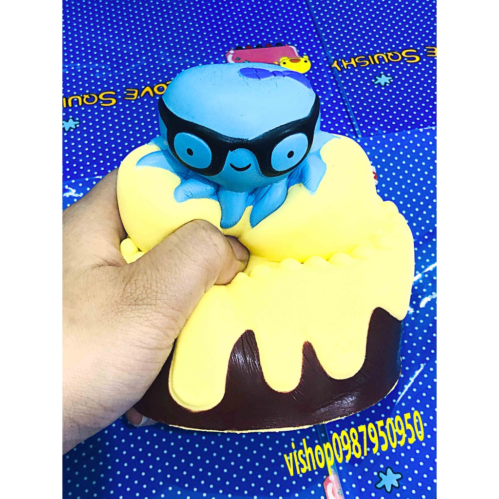 Đồ chơ squishy bánh bạc tuộc đeo kính kèm bao bì cực to