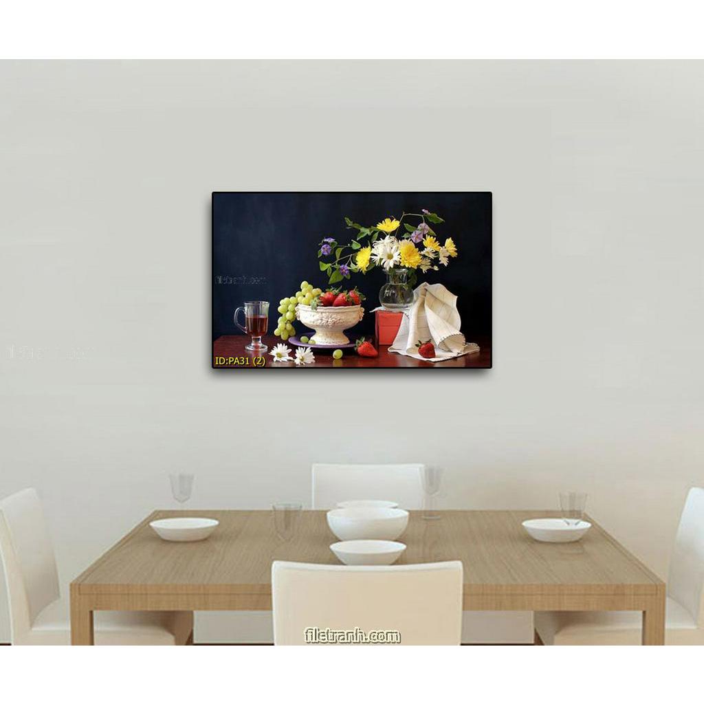 Tranh dán tường phòng bếp - tranh 3d hình trái cây, mâm quả dán phòng ăn