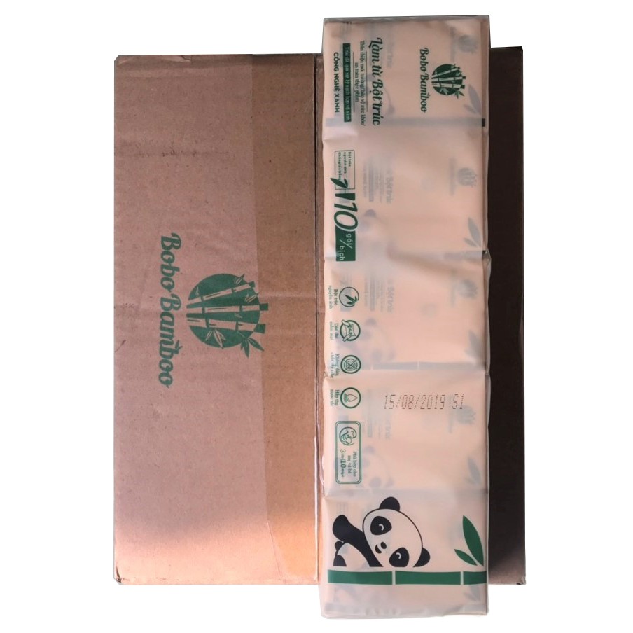 100 Gói Giấy Gấu Trúc bỏ túi cao cấp Bobo Bamboo Siêu Dai 10 Tờ/Gói