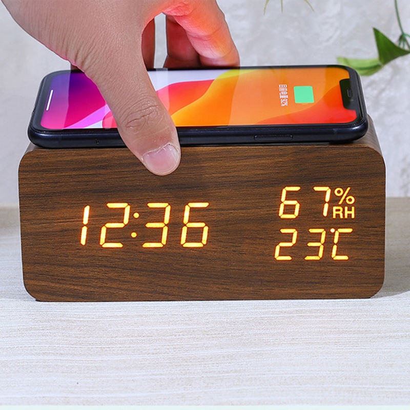 Đồng Hồ Báo Thức Màn Hình LED Lớn Không Dây Sạc Pin Tiện Dụng