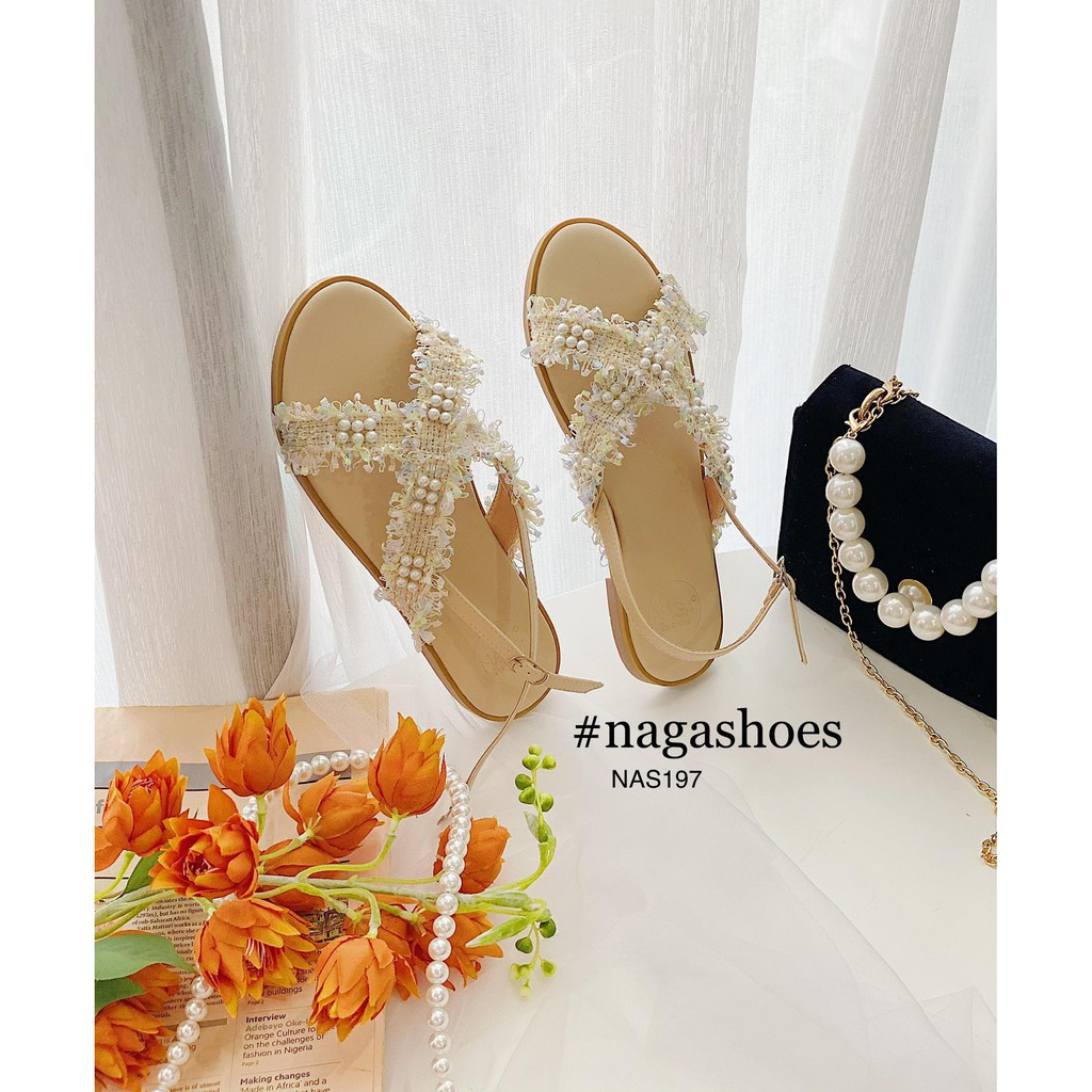 GIÀY SANDAL NAGASHOES QUAI CHÉO PHỐI REN NAS197