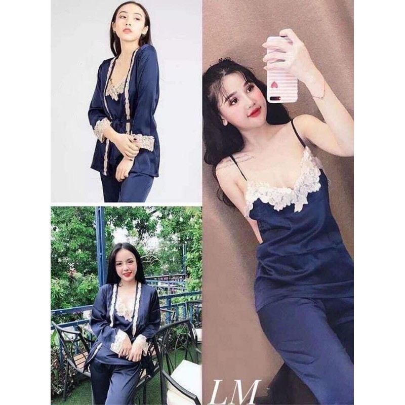 Set đồ ngủ lụa 5 món, bộ ngủ và váy ngủ kèm áo choàng siêu sang cho Nữ(Chất vải lụa mát cao cấp chuẩn hàng Shop bán) | BigBuy360 - bigbuy360.vn