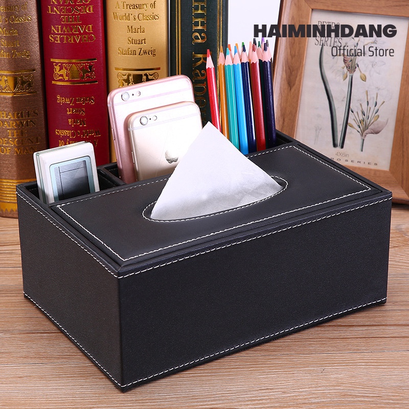 Hộp đựng giấy ăn bằng da kèm khay cao cấp, hộp đựng giấy đa năng trên ô tô, đựng đồ dùng tiện lợi