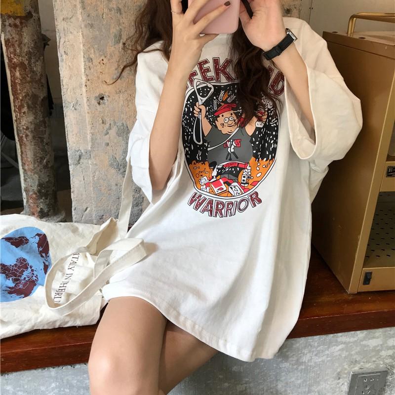 Áo thun nữ ngắn tay in hình hoạt hình phong cách Hàn Quốc