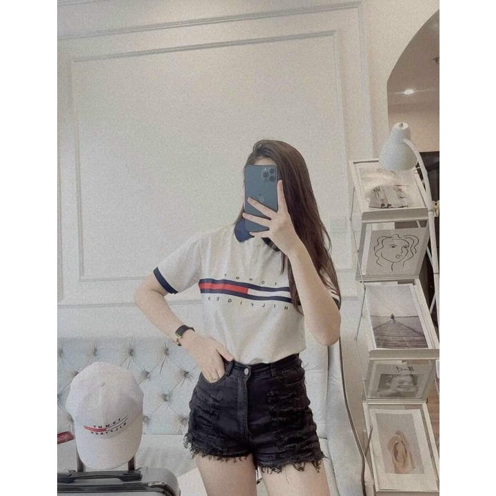 Áo polo T.o.m.y cổ bo dệt Hot trend  Form thụng đẹp nam nữ mặc được