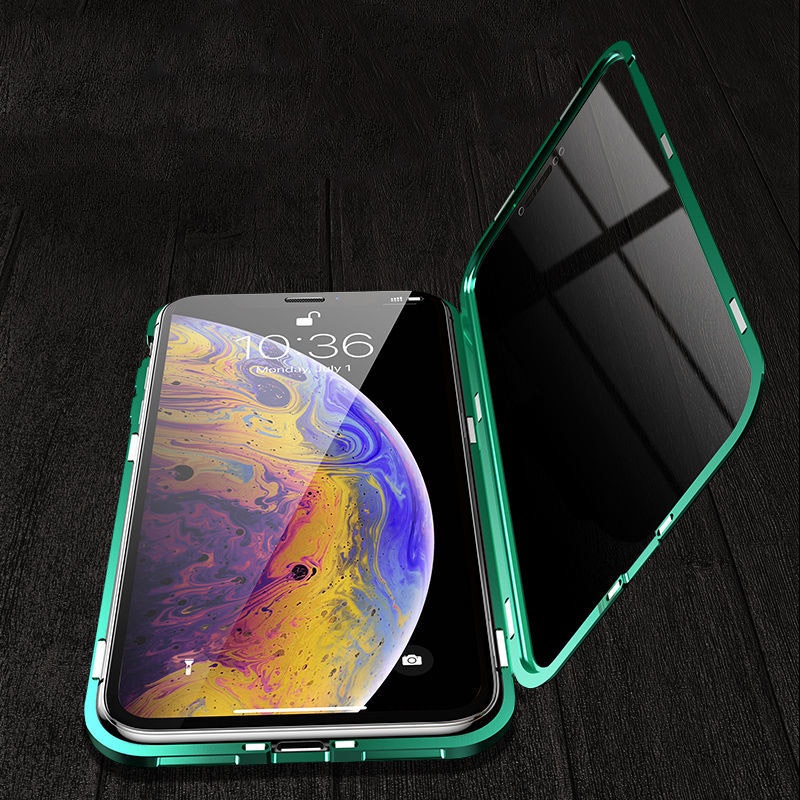 Ốp Điện Thoại Kính Cường Lực Hai Mặt Viền Kim Loại Nam Châm Cho Apple 11/7/8Plus XR XsMax 6