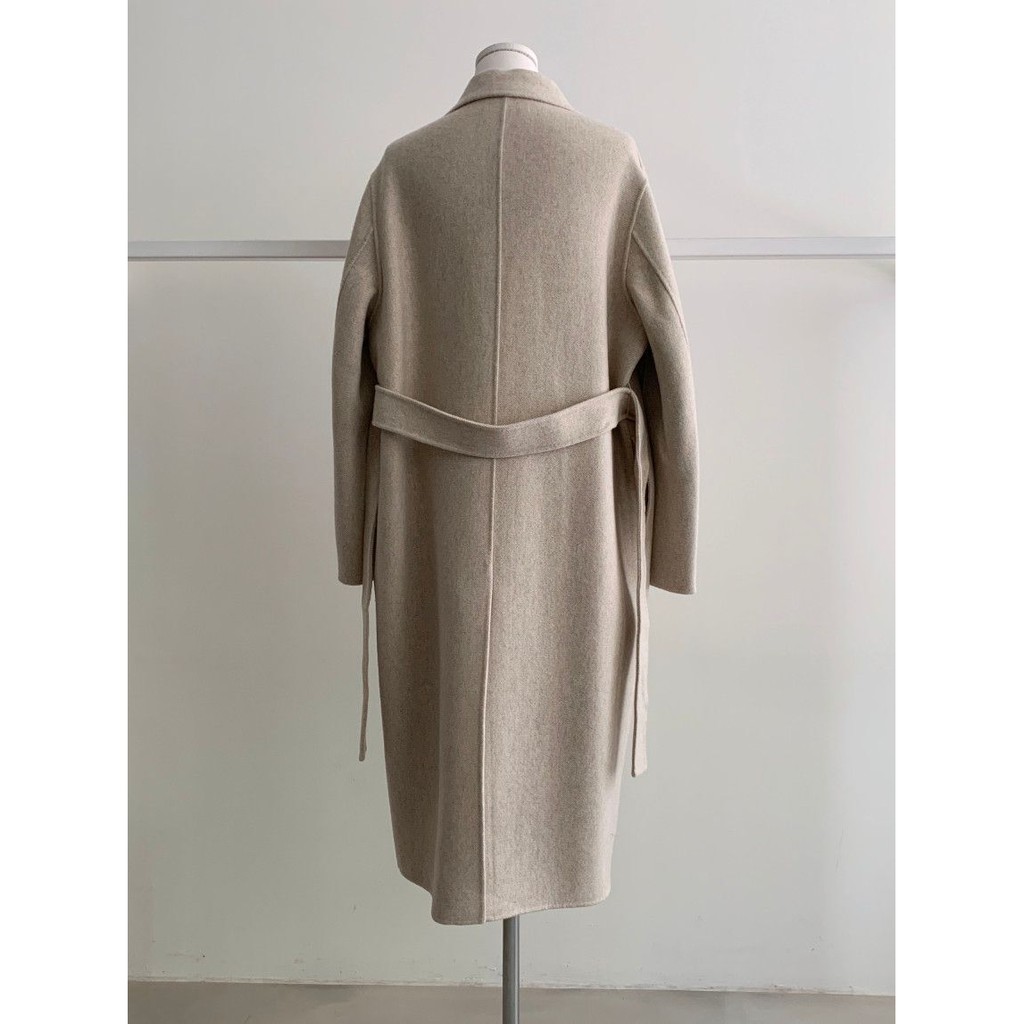 Áo khoác dạ dáng suông dài qua gối Hàn Quốc kèm dây đai thắt eo