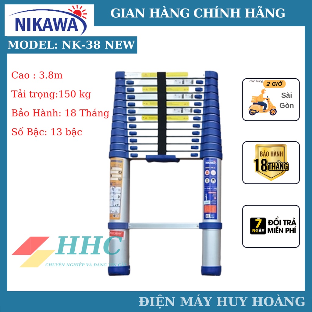 Thang nhôm rút đơn siêu bền Nikawa NK-38 New. NK-38 Pro