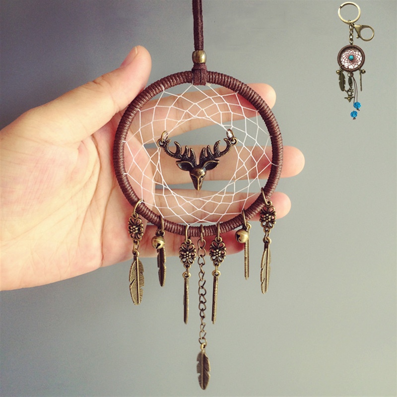 Dreamcatcher Đính Lông Vũ Treo Tường Trang Trí Phòng Ngủ Xe Hơi Tặng Kèm Móc Dán