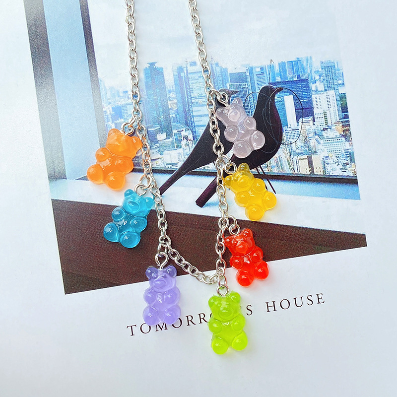 Vòng Cổ Gắn Mặt Gấu Bằng Nhựa Trong Suốt Nhiều Màu Sắc