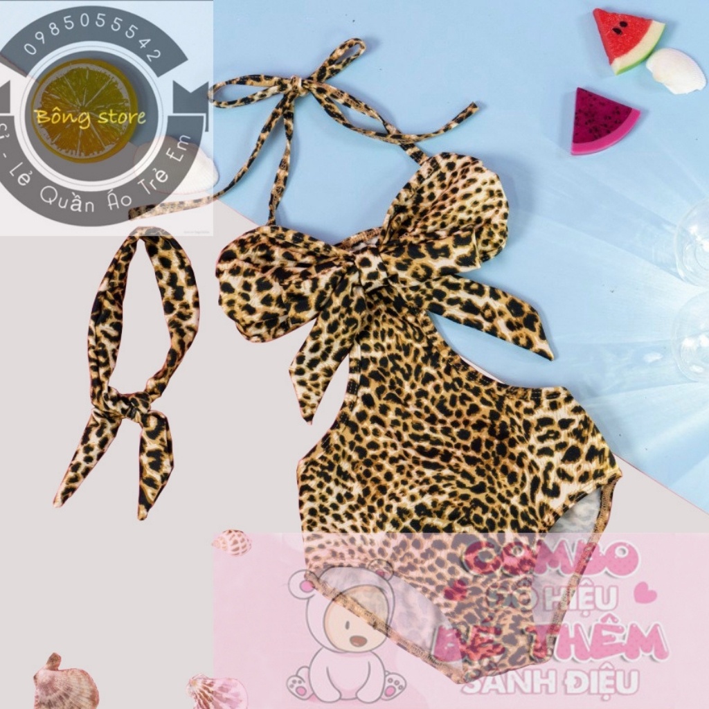 Bộ bơi liền thân khoét eo đính nơ kèm tuban cho bé gái hàng chuẩn thiết kế