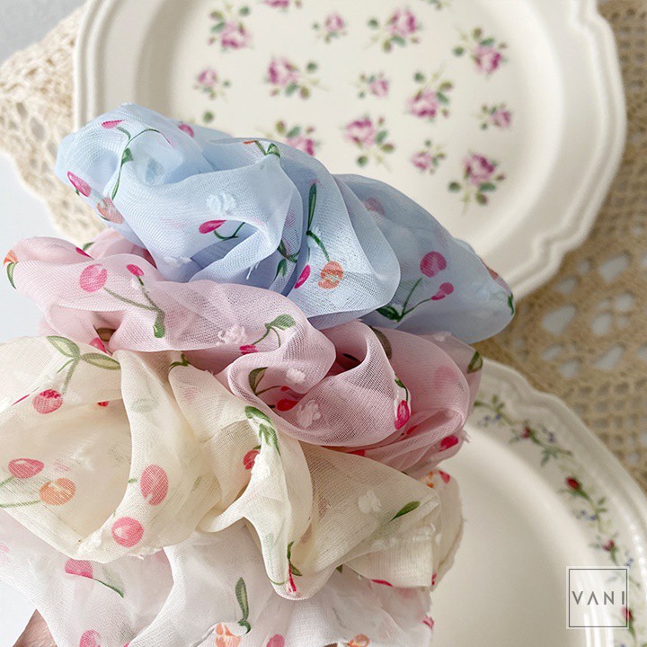Cột Tóc Scrunchies Vải Mưa Tuyết Cherry Dễ Thương - Vani Store [PKT00119]