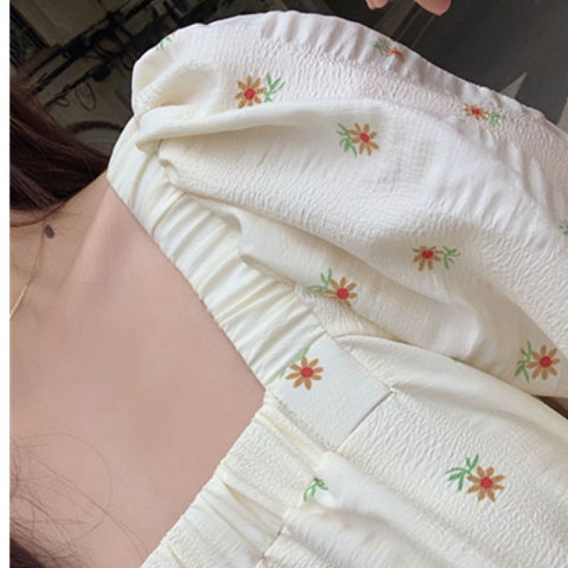 Đầm tay phồng cổ vuông phong cách Retro Pháp thanh lịch dành cho nữ