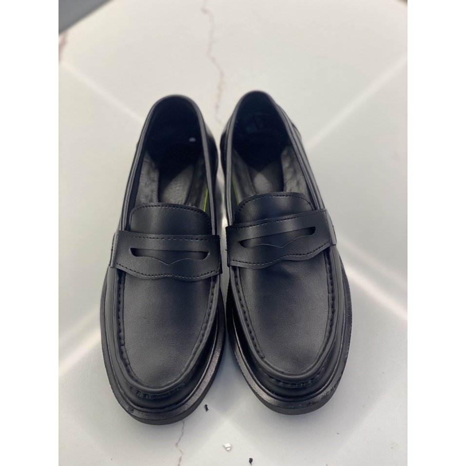Penny Loafer Đen da bò đế cao, giày loafer đế 4cm