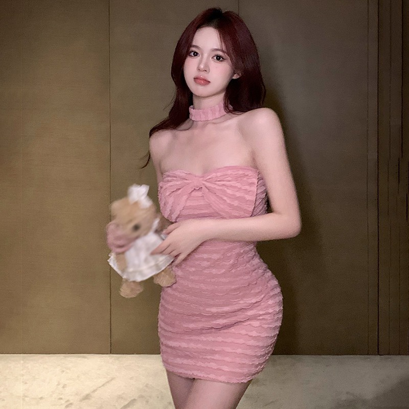 Đầm Không Tay Màu Trơn Đính Nơ Thời Trang Hàn Quốc Cho Nữ