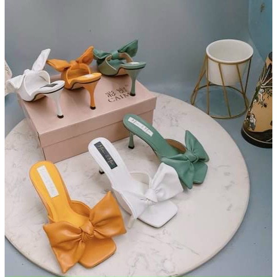 Guốc cao gót nơ bản to cao 7cm - Q19