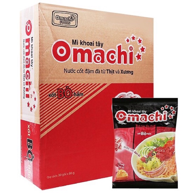 Thùng Mì Khoai Tây Omachi Sườn/Bò hầm/ 30 gói x 80g