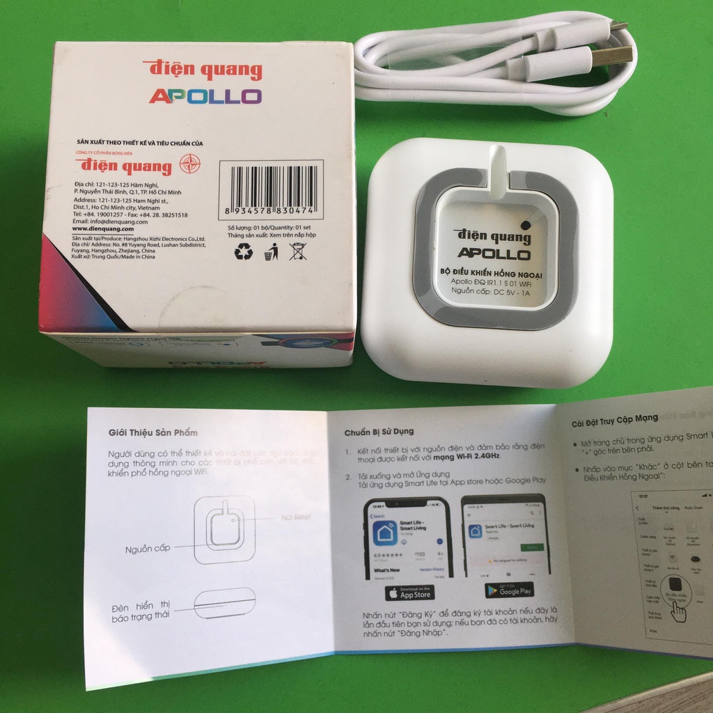 Bộ điều khiển hồng ngoại Điện Quang Apollo ĐQ IR1.1 S Wifi - Thay thế toàn bộ remote trong nhà - điều khiển giọng nói