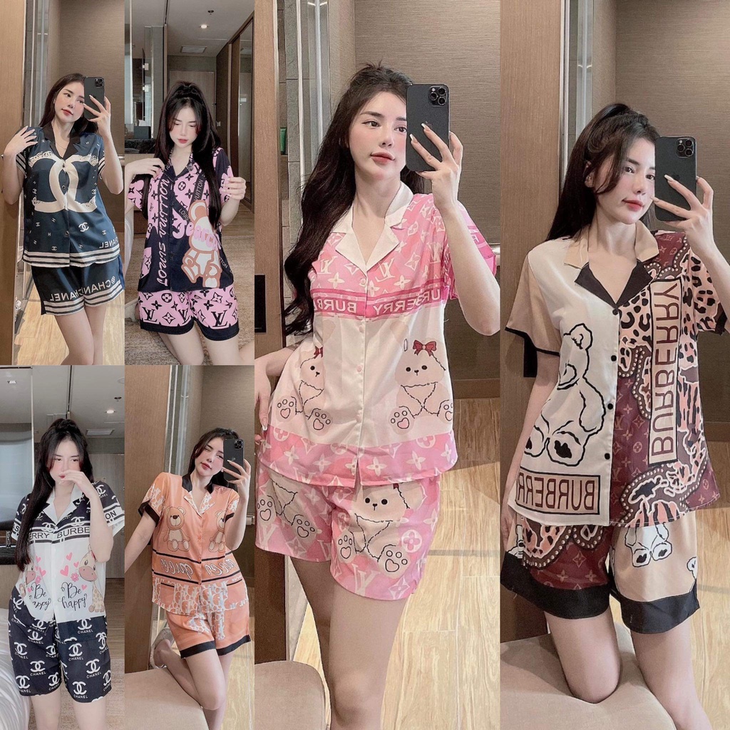 Đồ bộ ngủ Pijama lụa Mango in 5D cao áo cộc quần đùi xinh xắn