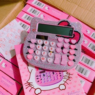 Máy tính mèo kitty kim cương màu trắng hột hồng