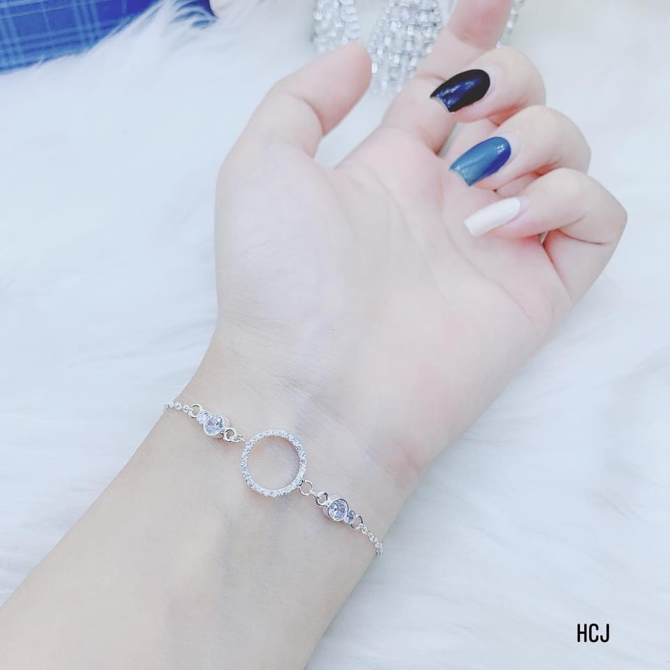 Lắc tay nữ bạc thật mặt tròn đính đá trắng nhỏ xinh LINH MIU SILVER