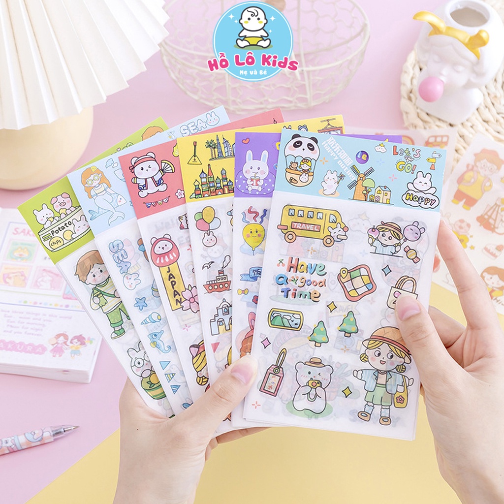 Sticker Cute cô gái, chú bé dán trang trí sổ tay điện thoại quà tặng học sinh Hồ Lô Kids