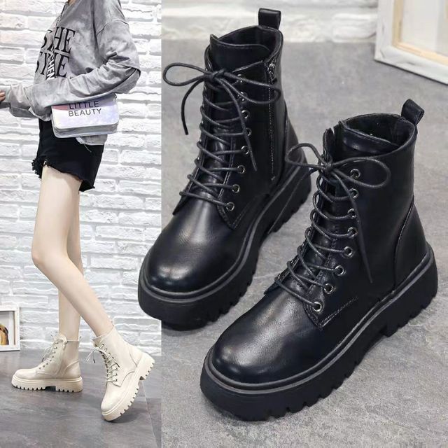 Bốt Boots da cao cổ nữ buộc dây kiểu dáng cổ điển thanh lịch trẻ trung | Boots